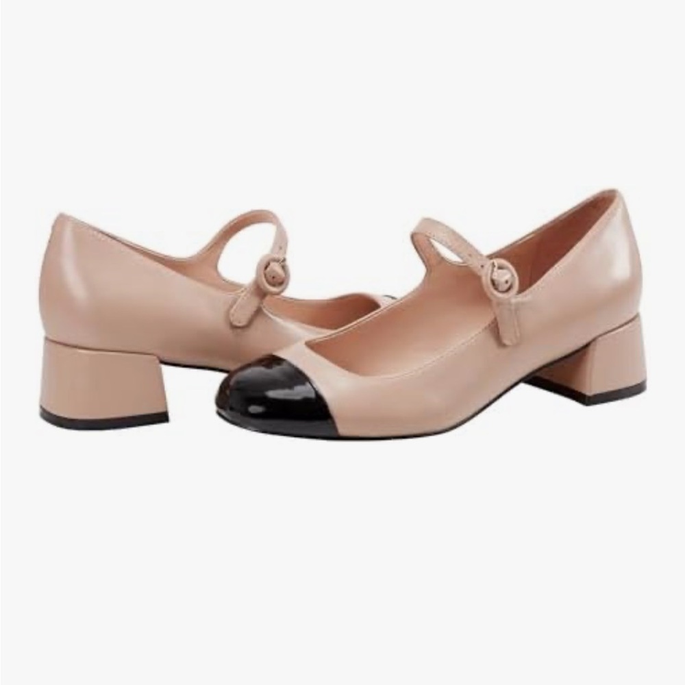 MARC FISHER Marla women pump block color tan/ black 7 women’s shoes Cap toe